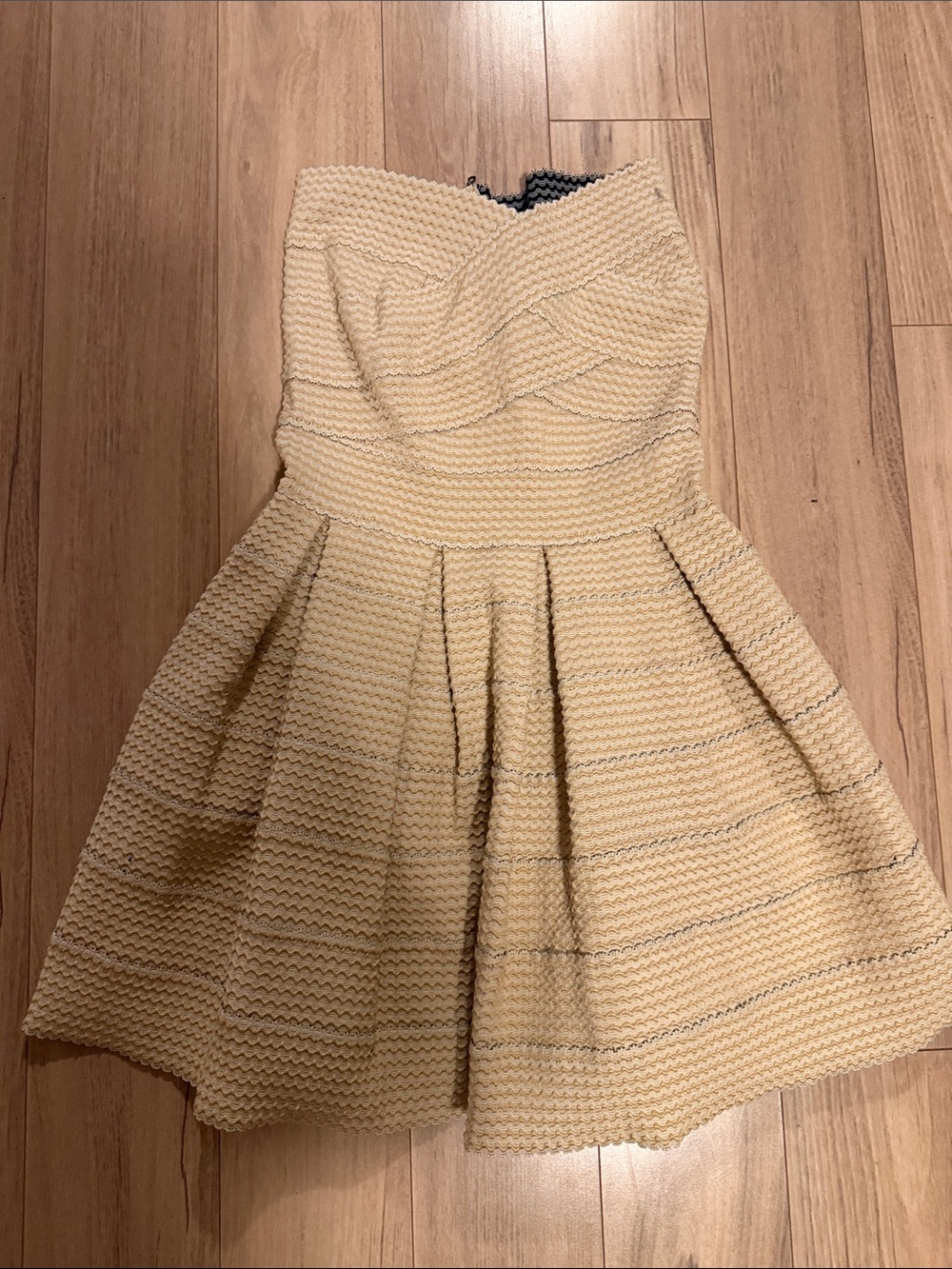 Strapless Cream Textured Fit-and-Flare Dress